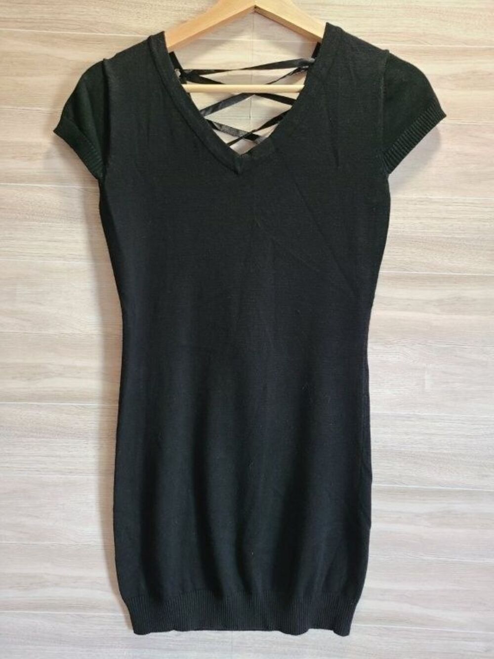 Rue21 Black Sweater Dress Juniors Large Lace Up Back Knit Bodycon Mini